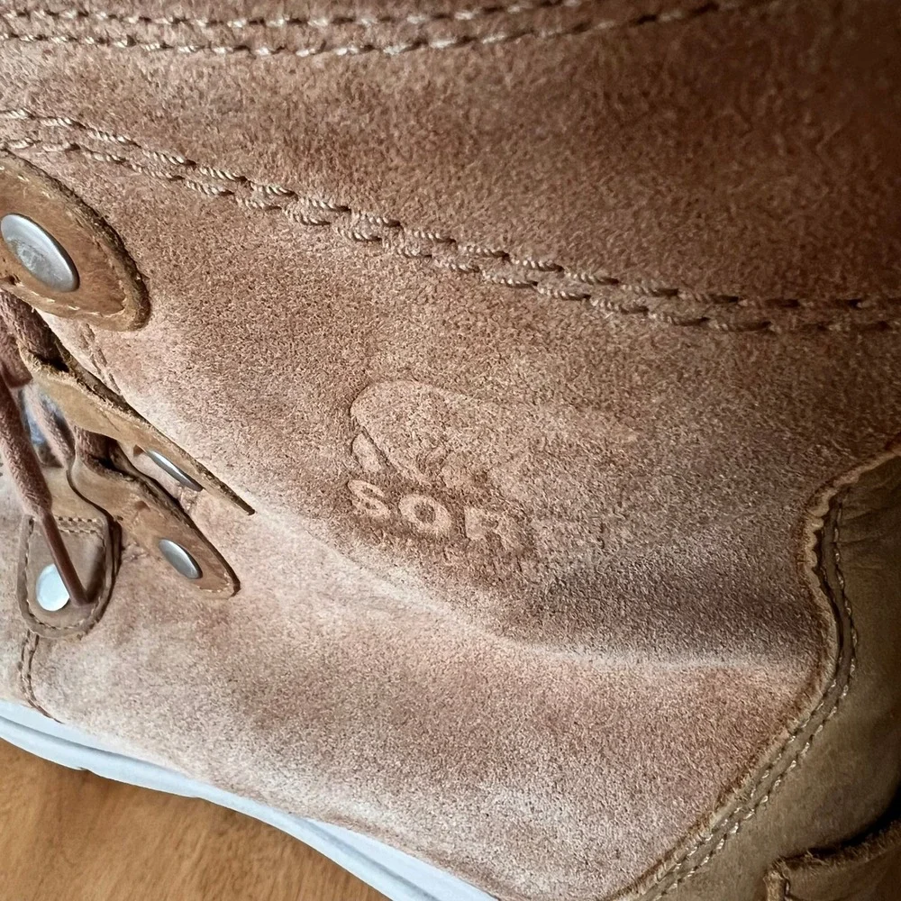 Sorel Explorer Joan Waterproof Suede Felt Winter Boots Tan Grey  Womens 8.5